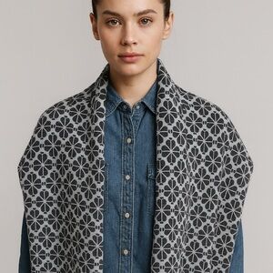 Kate Spade Blue and Black Floral Knit Scarf Size: 71” x 11”